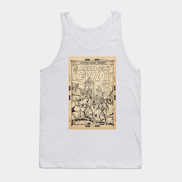 Resident Evil 4 fan art comic cover line art Tank Top by MarkScicluna